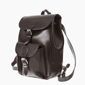 Classic handmade leather backpack in vintage style with buckle closure and front pocket