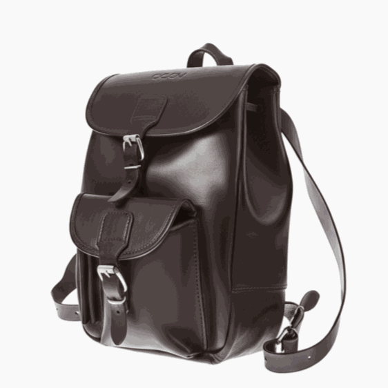 Classic handmade leather backpack in vintage style with buckle closure and front pocket