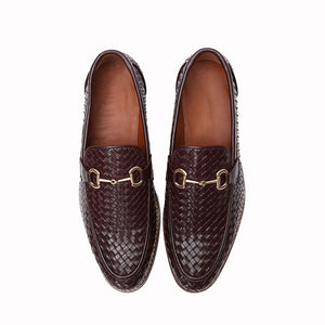 Albie Men's Woven Leather Loafer Burgundy-1