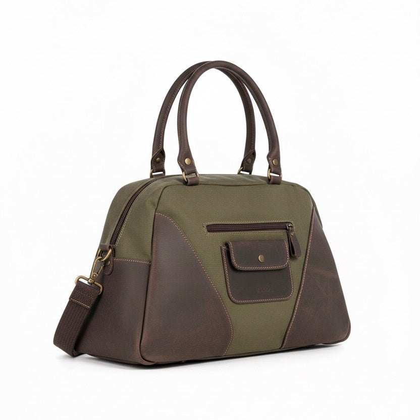 VOOC Tiara EC7 canvas shoulder bag with leather accents and trapezoid shape
