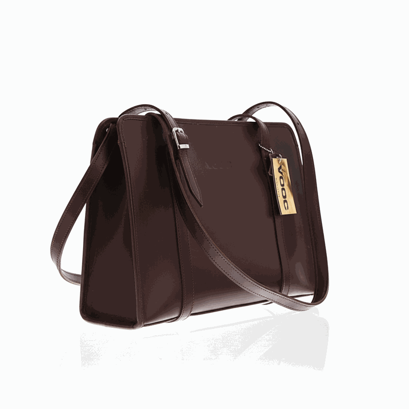 Handmade leather shoulder bag in dark brown with twin straps and structured silhouette by VOOC Vintage P4P