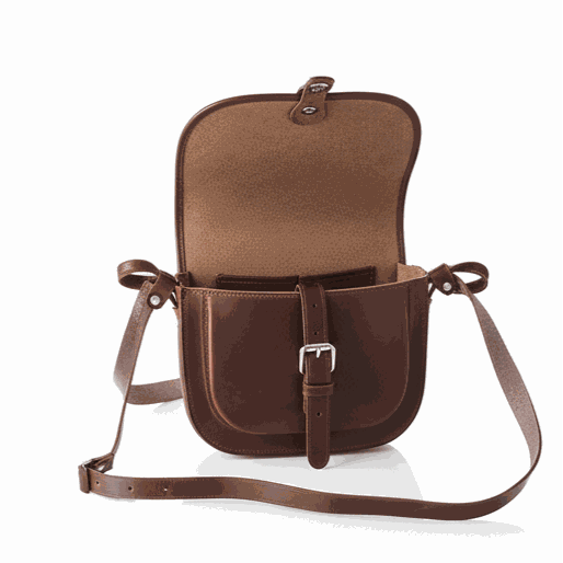 Natural brown Verosoft leather bag with adjustable strap and buckle closure