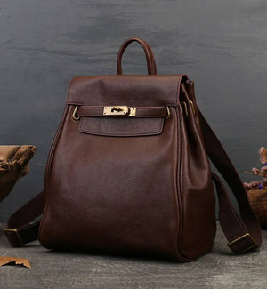 Women's Leather Padlock Backpack-2