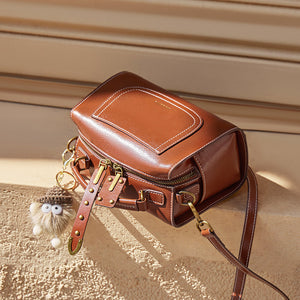 Brown Leather Casual Boston bag-4