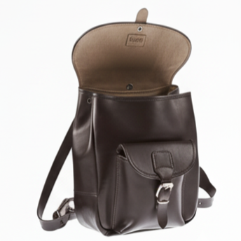 Classic handmade leather backpack in vintage style with buckle closure and front pocket