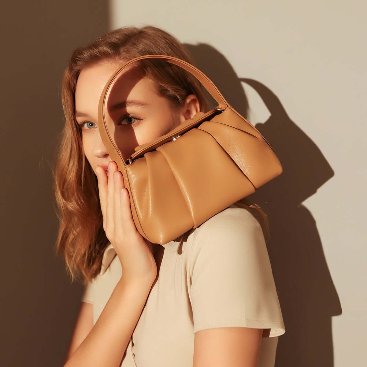 Ruched Leather Handbag-2