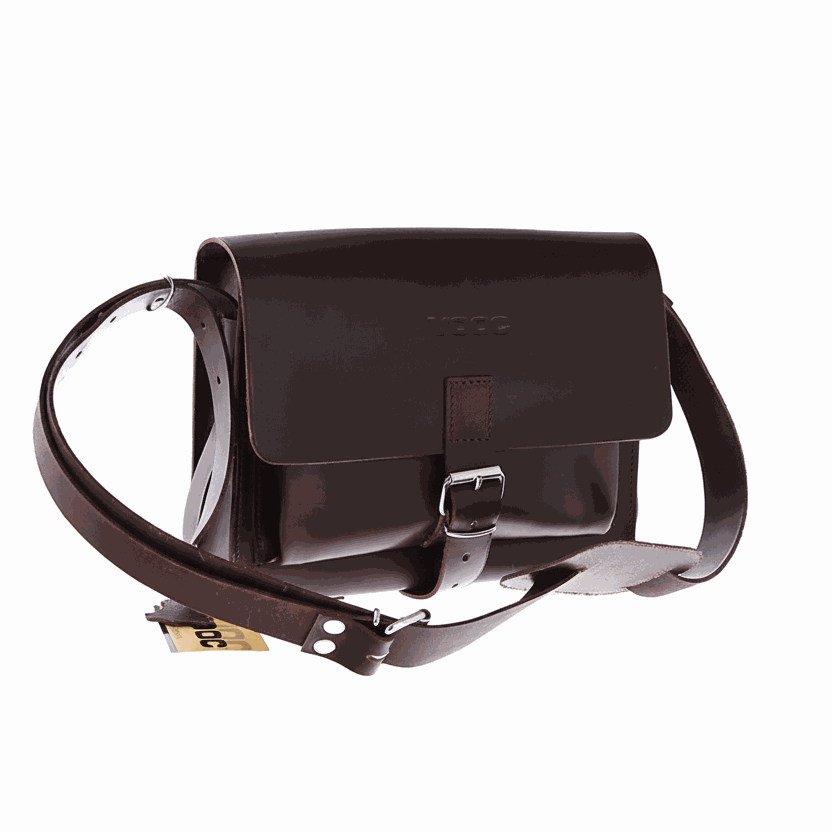 Vintage handmade natural leather shoulder purse with buckle closure and adjustable strap