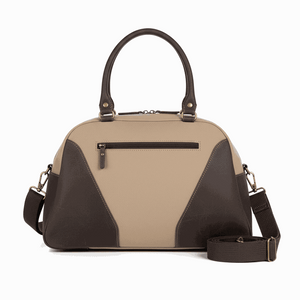 Tiara Canvas Shoulder Bag in beige and brown with leather accents and adjustable shoulder strap