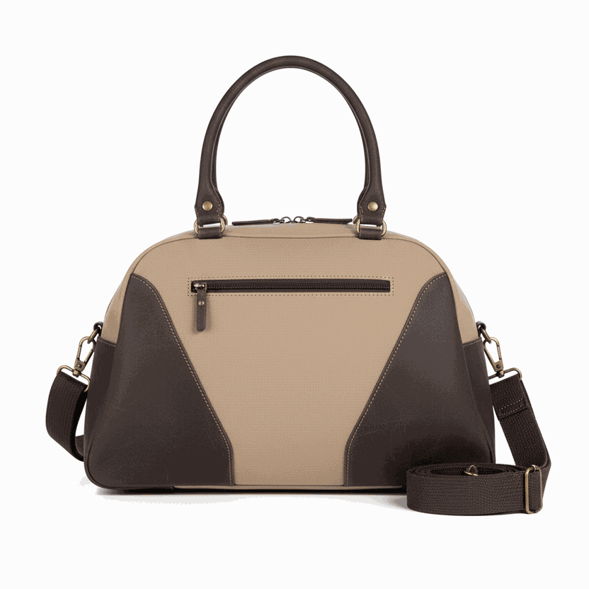 Tiara Canvas Shoulder Bag in beige and brown with leather accents and adjustable shoulder strap