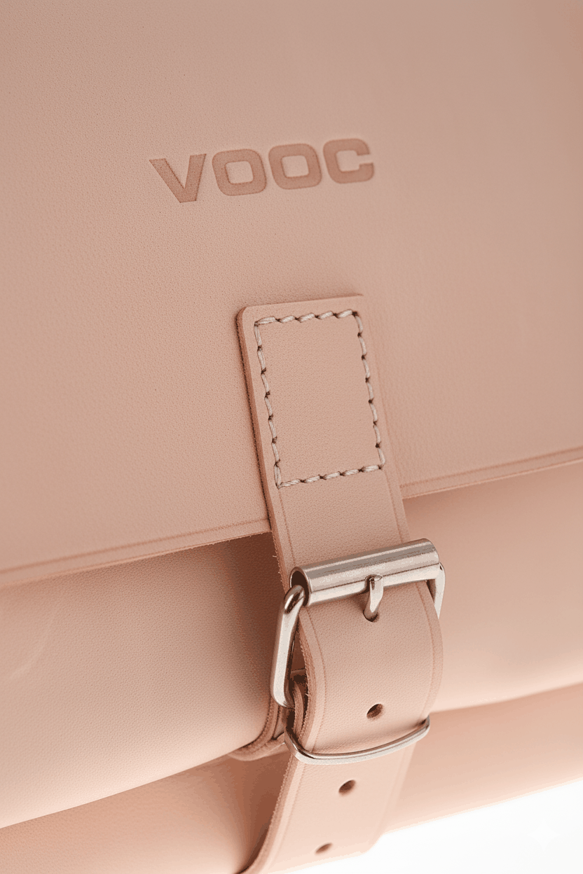 Close-up of VOOC Vintage P32 natural leather shoulder purse with buckle closure and stitched detail