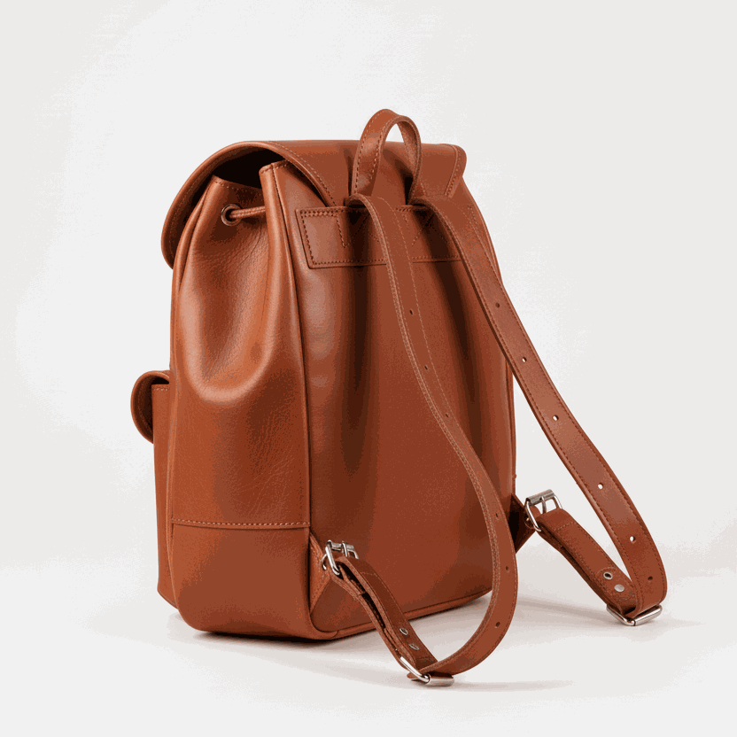 Vintage P1 leather backpack in brown handmade juchta leather with adjustable straps and buckle closure