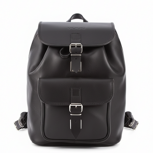 Large handmade natural leather backpack with front buckle pocket and adjustable padded shoulder straps