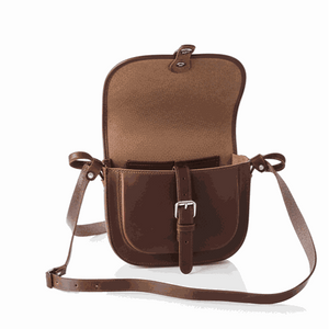 Natural brown Verosoft leather bag with adjustable strap and buckle closure