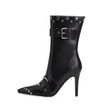 Convertible Double Buckle Black Pointed Toe Boots-0