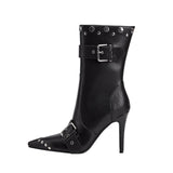 Convertible Double Buckle Black Pointed Toe Boots-0