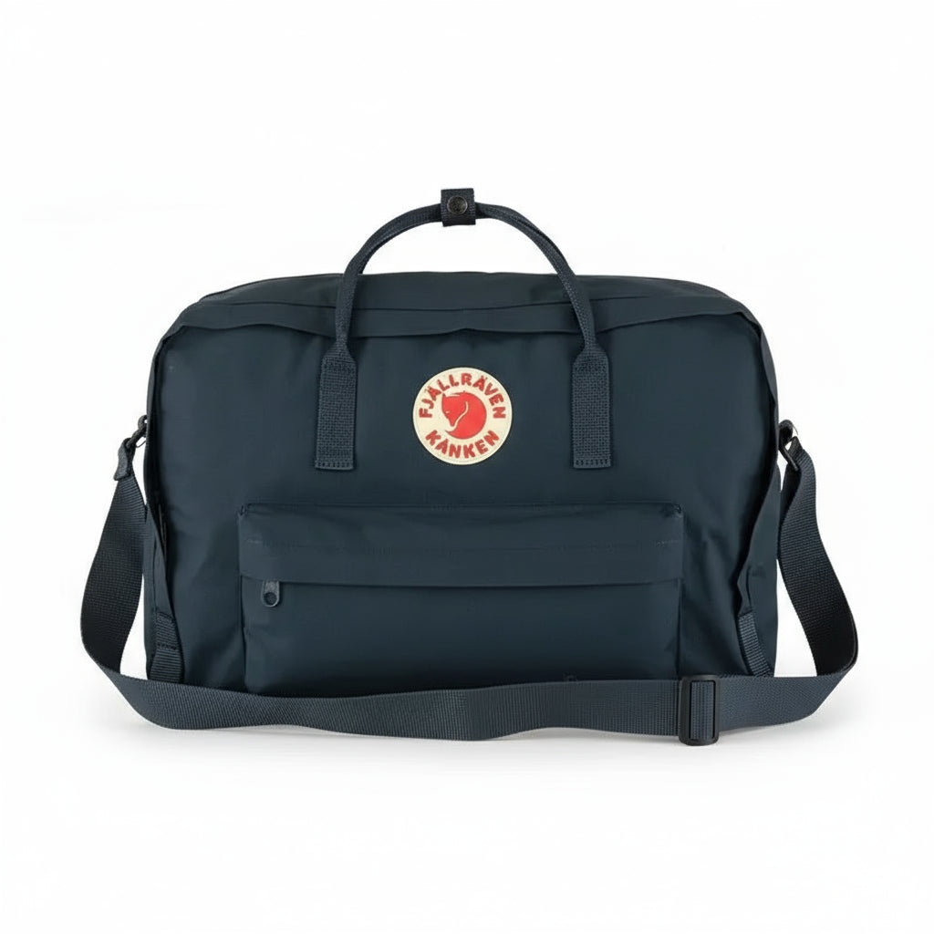 Navy blue Kånken shoulder bag with logo patch – Scandinavian minimalist design