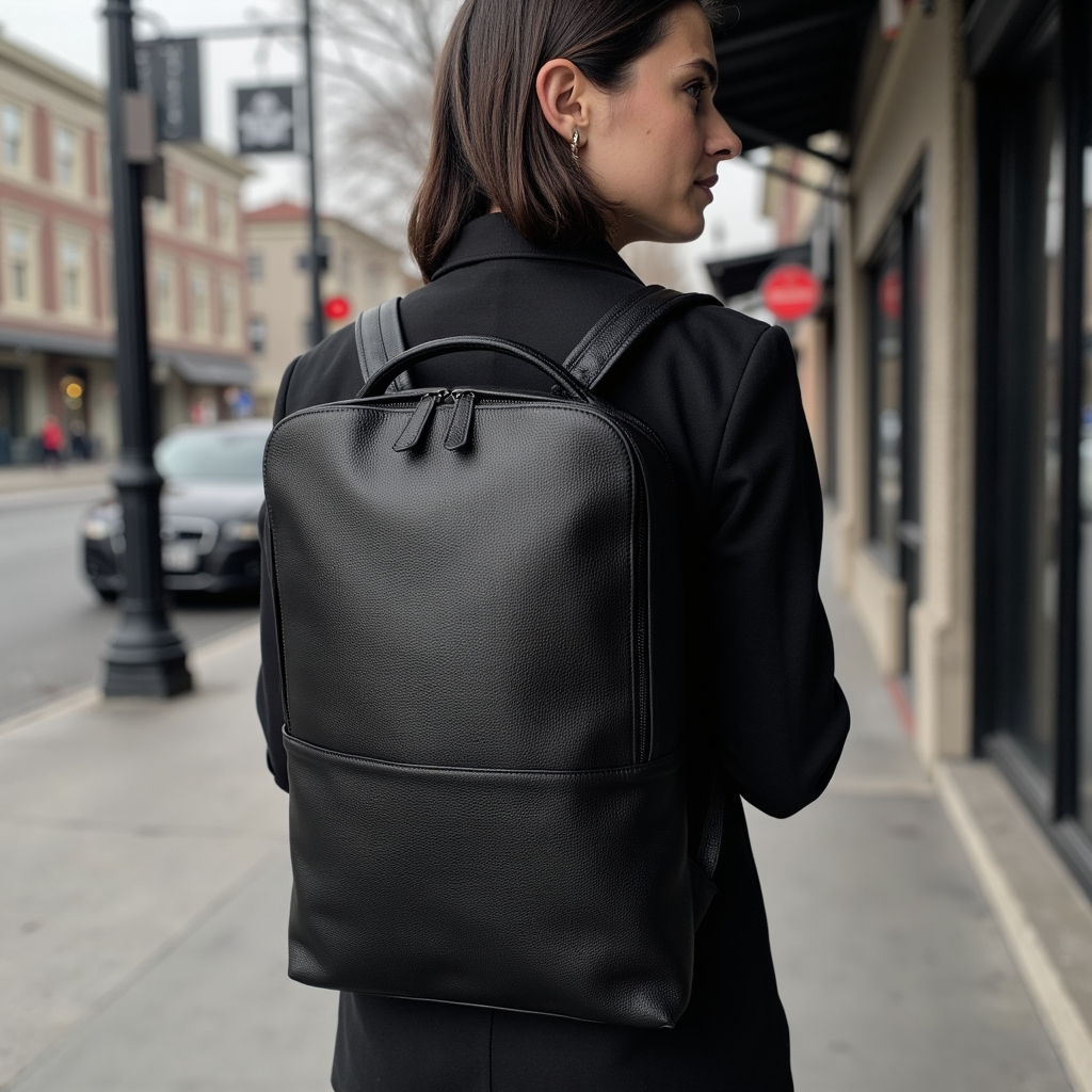 Luxury black full-grain leather backpack by CherryMax – handmade durable laptop bag for men and women.