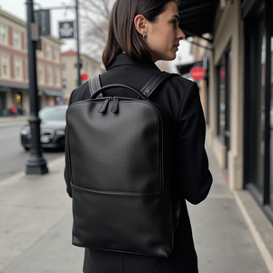 Luxury black full-grain leather backpack by CherryMax – handmade durable laptop bag for men and women.